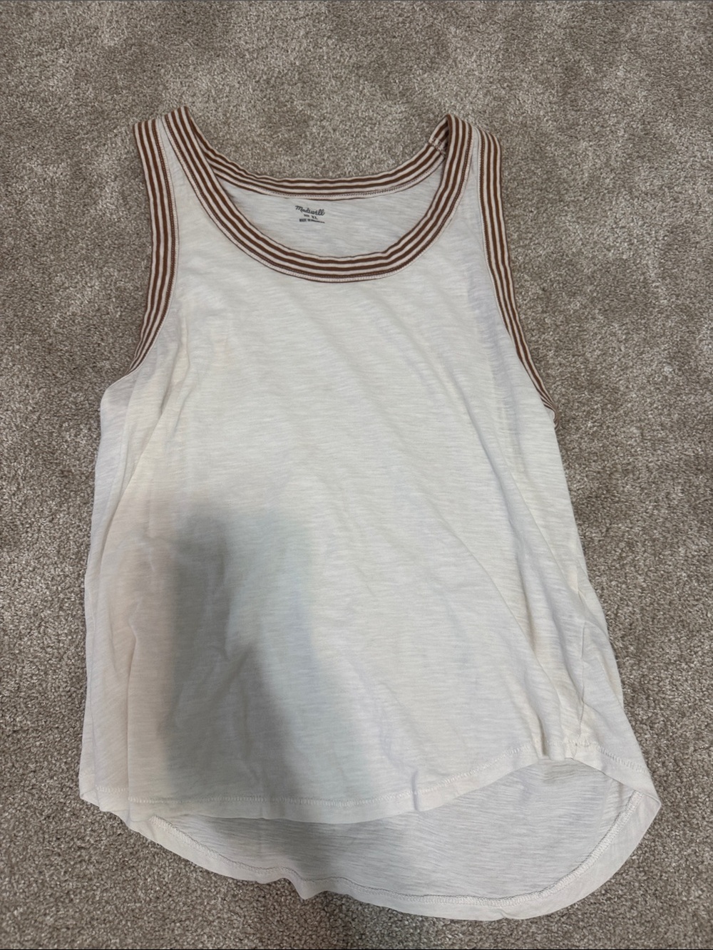 Madewell Cream Tank with Brown Stripe Trim